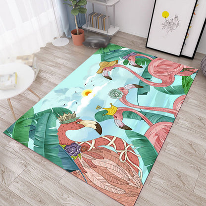 Skorter | Colorful Cartoon Animal Pattern Area Rug Pink and Blue Children Rug Polyester Pet-Friendly Washable Non-Slip Back Area Rug for Daycare
