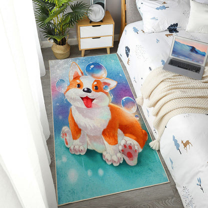 Skorter | Children Dog Pattern Rug Green and Blue Polyester Rug Washable Pet Friendly Non-Slip Area Rug for the Children's Room