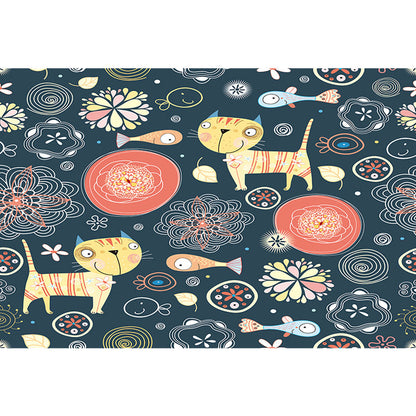 Skorter | Dark Black Children’s Mat Polyester Animal and Flower Pattern Carpet Pet Friendly Washable Non-Slip Backing Rug for Decoration