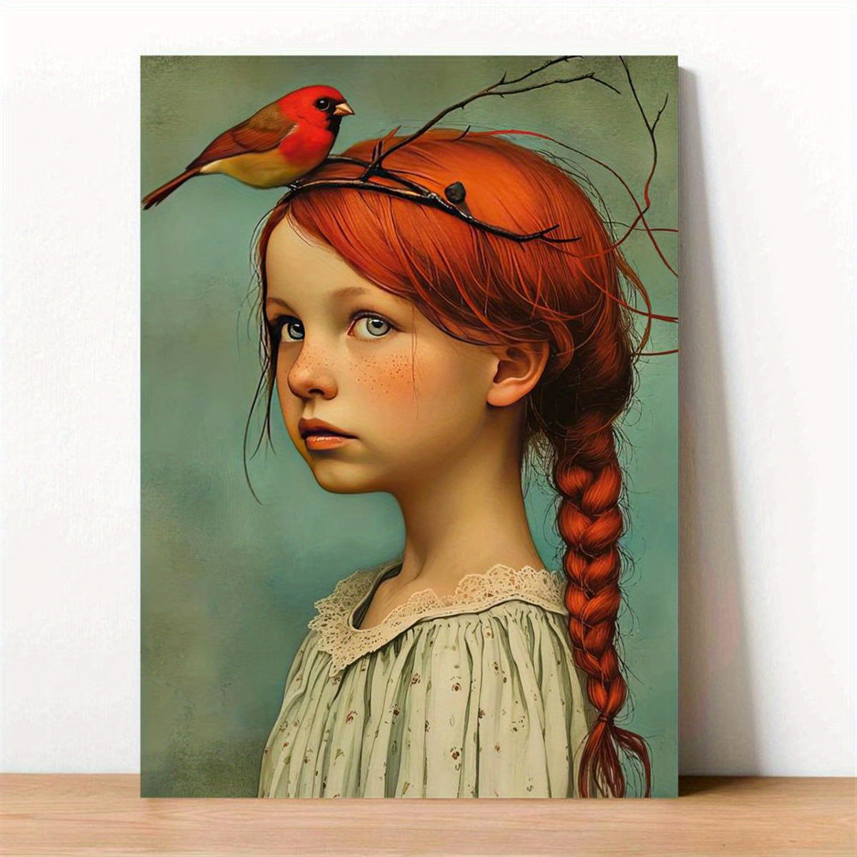 Skorter | 1-piece Art Deco Classic Modern Canvas Poster - Unframed Portrait of Girl and Cardinal, Wall Decoration for Home and Office Area