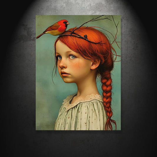 Skorter | 1-piece Art Deco Classic Modern Canvas Poster - Unframed Portrait of Girl and Cardinal, Wall Decoration for Home and Office Area