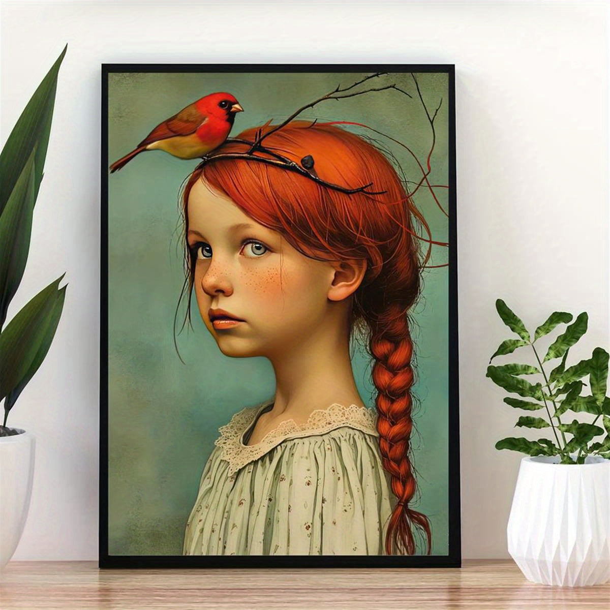 Skorter | 1-piece Art Deco Classic Modern Canvas Poster - Unframed Portrait of Girl and Cardinal, Wall Decoration for Home and Office Area