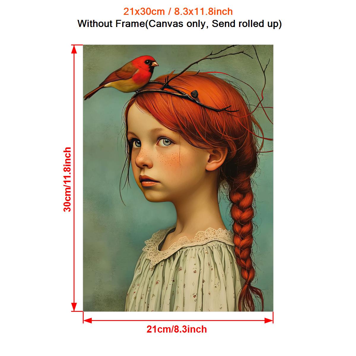 Skorter | 1-piece Art Deco Classic Modern Canvas Poster - Unframed Portrait of Girl and Cardinal, Wall Decoration for Home and Office Area