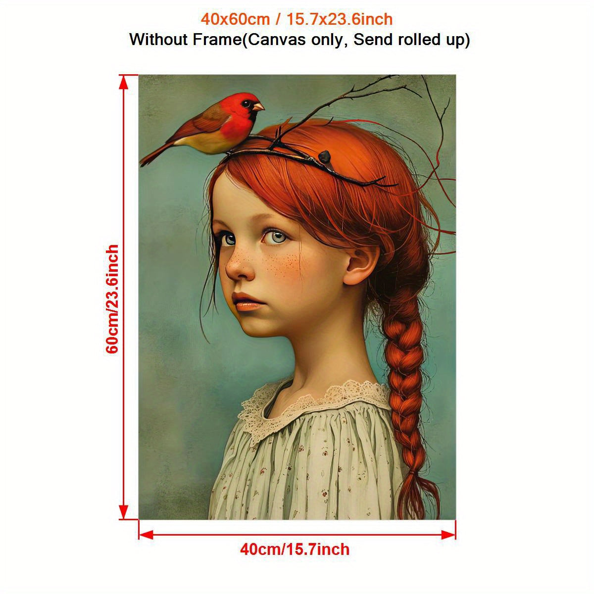 Skorter | 1-piece Art Deco Classic Modern Canvas Poster - Unframed Portrait of Girl and Cardinal, Wall Decoration for Home and Office Area