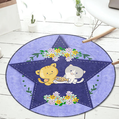 Skorter | Black and Green Children's Carpet Polyester Cartoon Animal and Flower Pattern Rug Pet Friendly Washable Non-Slip Backing Rug for Decoration