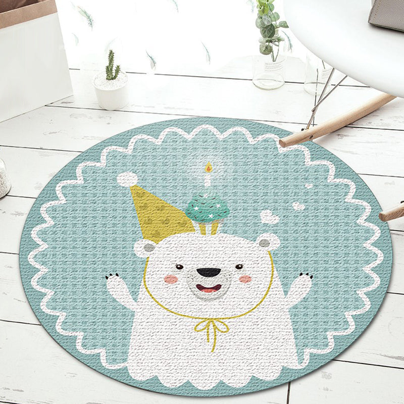 Skorter | Black and Green Children's Carpet Polyester Cartoon Animal and Flower Pattern Rug Pet Friendly Washable Non-Slip Backing Rug for Decoration