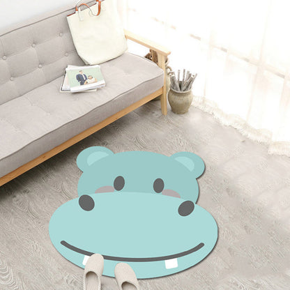 Skorter | Children's Cartoon Animal Pattern Rug Green and Blue Polyester Rug Washable Pet-Friendly Non-Slip Area Rug for the Children's Room