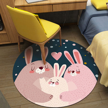 Skorter | Cute Cartoon Character Pattern Rug Pink Kids Rug Polyester Washable Pet Friendly Non-Slip Rug for the Nursery