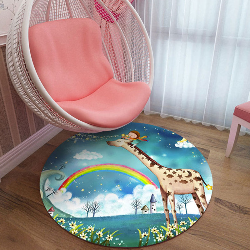 Skorter | Cute Cartoon Character Pattern Rug Pink Kids Rug Polyester Washable Pet Friendly Non-Slip Rug for the Nursery