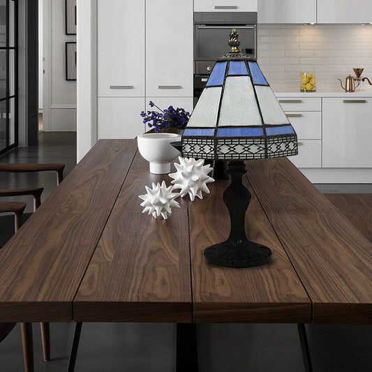Skorter | Tiffany Table Lamp - Beige/Blue Pagoda Style Bed Lamp