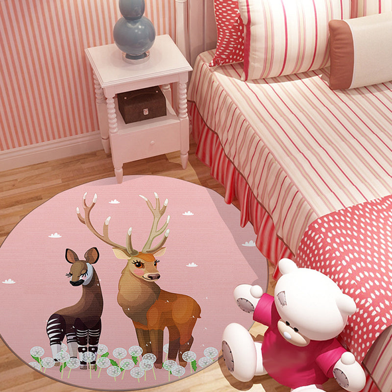 Skorter | Cute Cartoon Animal Pattern Rug Multicolor Children's Rug Polyester Washable Pet-Friendly Non-Slip Carpet for Kids' Room