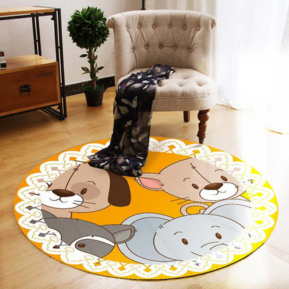 Skorter | Cute Cartoon Animal Pattern Rug Multicolor Children's Rug Polyester Washable Pet-Friendly Non-Slip Carpet for Kids' Room