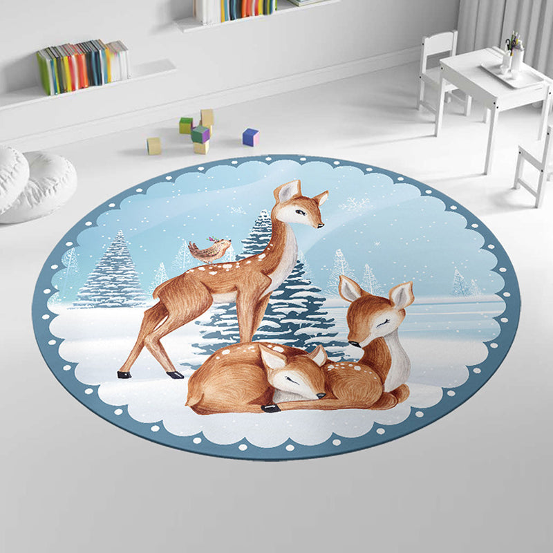 Skorter | Cute Cartoon Animal Pattern Rug Multicolor Children's Rug Polyester Washable Pet-Friendly Non-Slip Carpet for Kids' Room