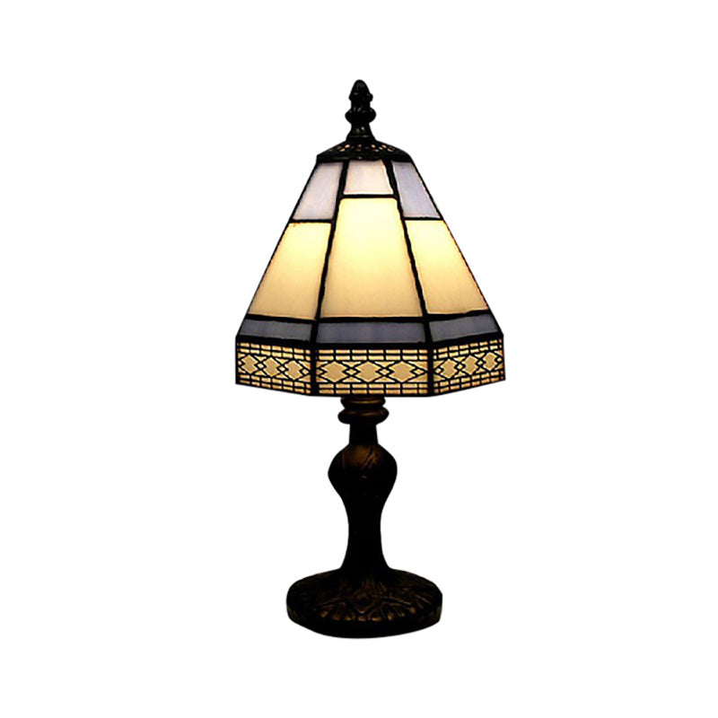 Skorter | Tiffany Table Lamp - Beige/Blue Pagoda Style Bed Lamp