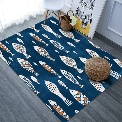 Skorter | Beautiful cartoon animal pattern rug with fish Multicolored children's rug Polyester Washable Pet-friendly non-slip rug for the children's room