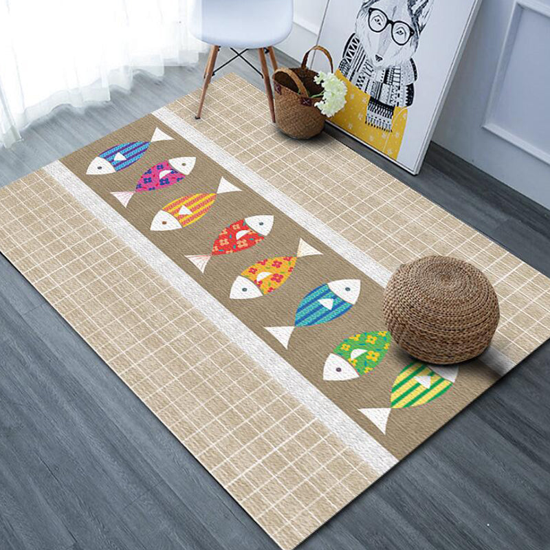 Skorter | Beautiful cartoon animal pattern rug with fish Multicolored children's rug Polyester Washable Pet-friendly non-slip rug for the children's room