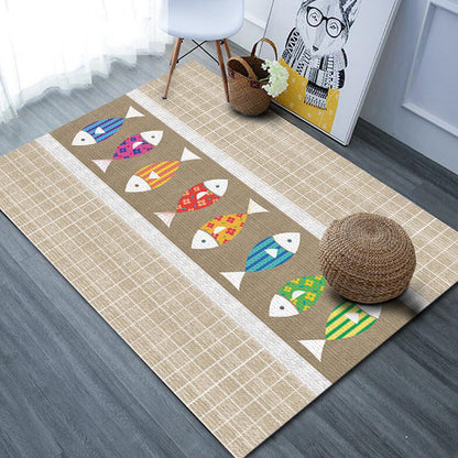 Skorter | Beautiful cartoon animal pattern rug with fish Multicolored children's rug Polyester Washable Pet-friendly non-slip rug for the children's room