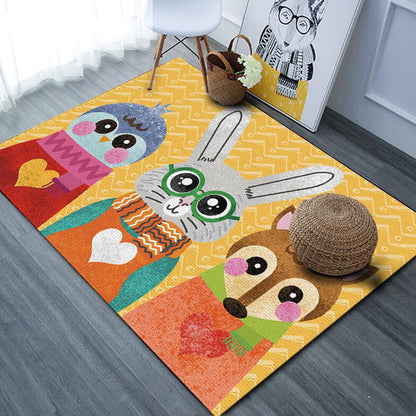 Skorter | Beautiful cartoon animal pattern rug with fish Multicolored children's rug Polyester Washable Pet-friendly non-slip rug for the children's room