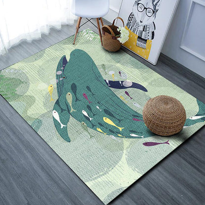 Skorter | Beautiful cartoon animal pattern rug with fish Multicolored children's rug Polyester Washable Pet-friendly non-slip rug for the children's room