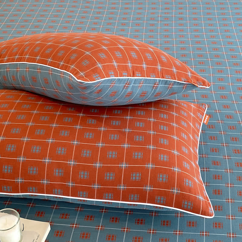 Skorter | Cotton Gauze Plaid & Square Breathable Bedding