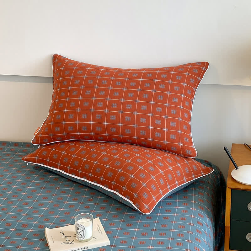 Skorter | Cotton Gauze Plaid & Square Breathable Bedding