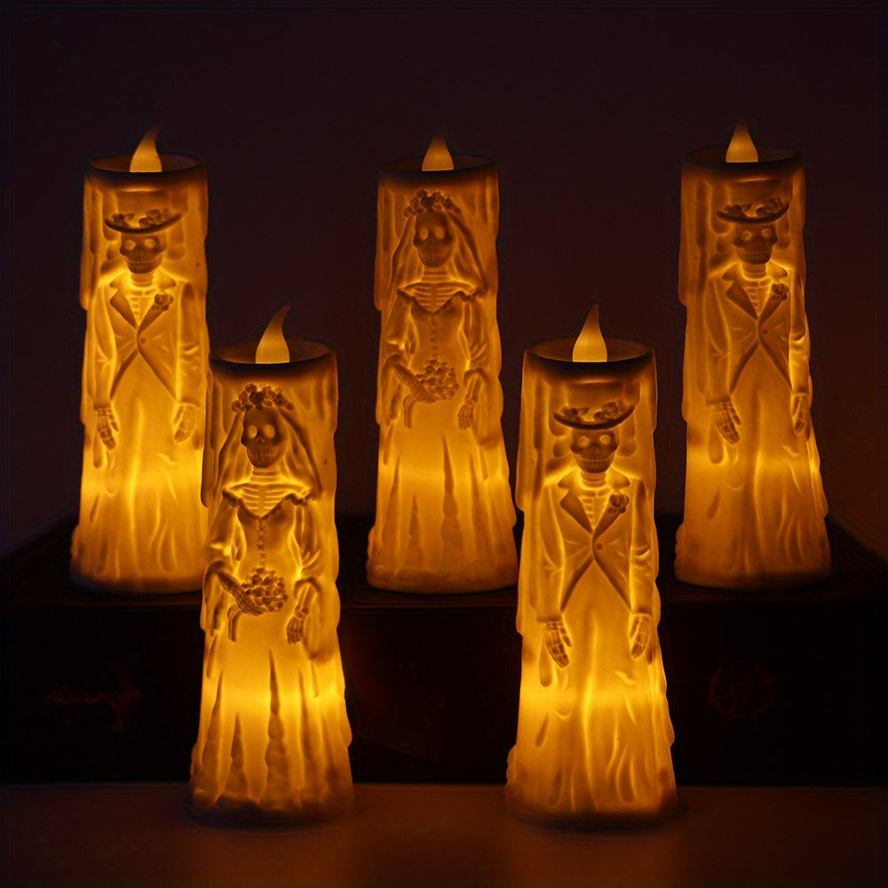 Skorter | Spooky LED Candelabra Set: Glowing Skull Bride & Groom - Perfect for Halloween and Party Decorations