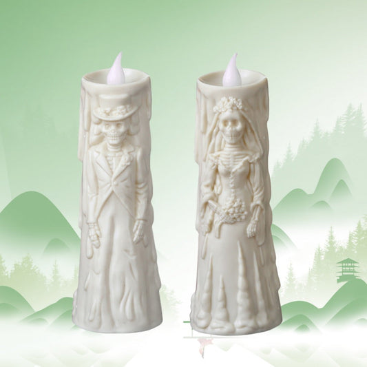Skorter | Spooky LED Candelabra Set: Glowing Skull Bride & Groom - Perfect for Halloween and Party Decorations