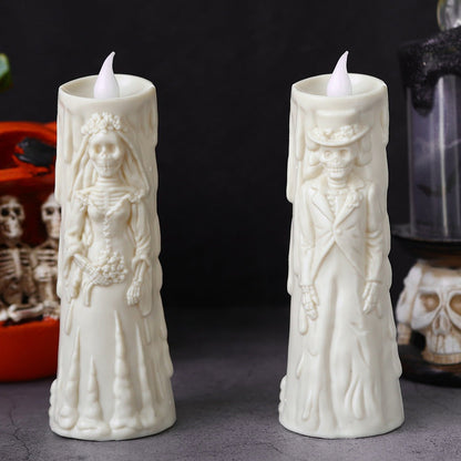 Skorter | Spooky LED Candelabra Set: Glowing Skull Bride & Groom - Perfect for Halloween and Party Decorations
