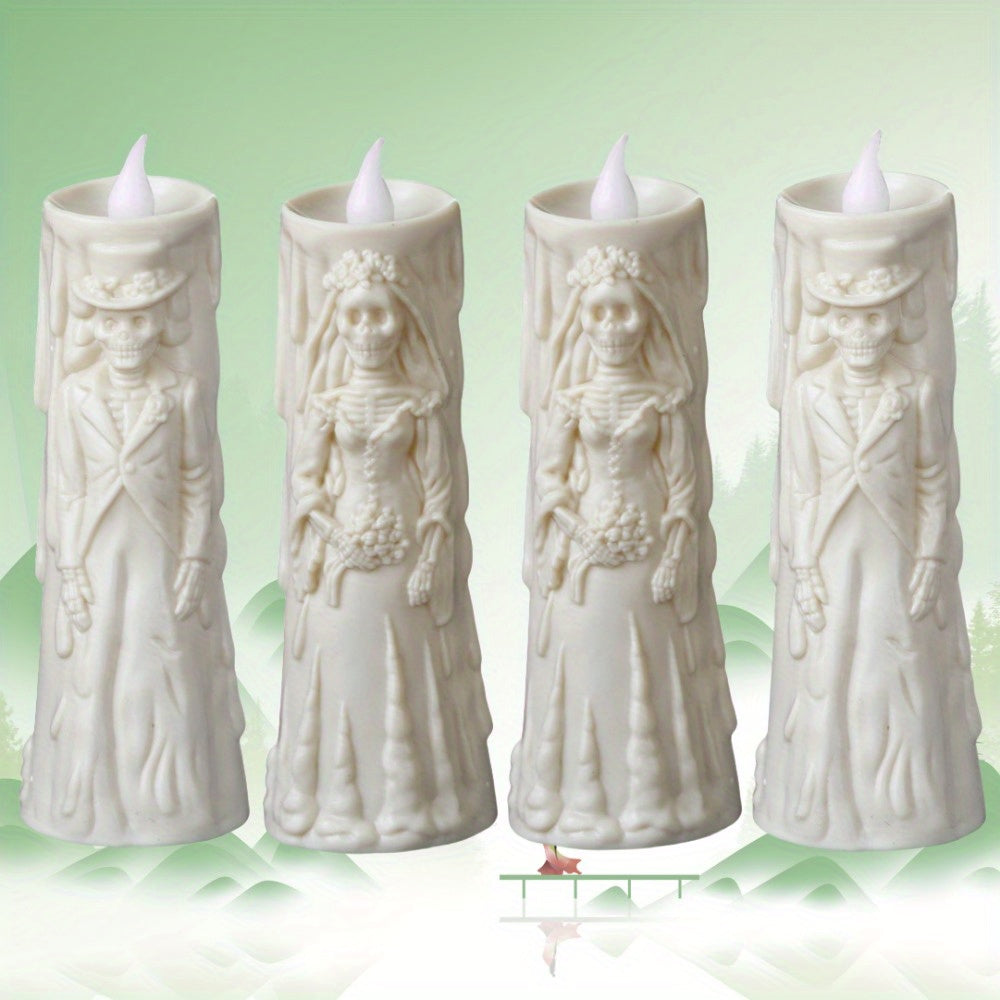 Skorter | Spooky LED Candelabra Set: Glowing Skull Bride & Groom - Perfect for Halloween and Party Decorations