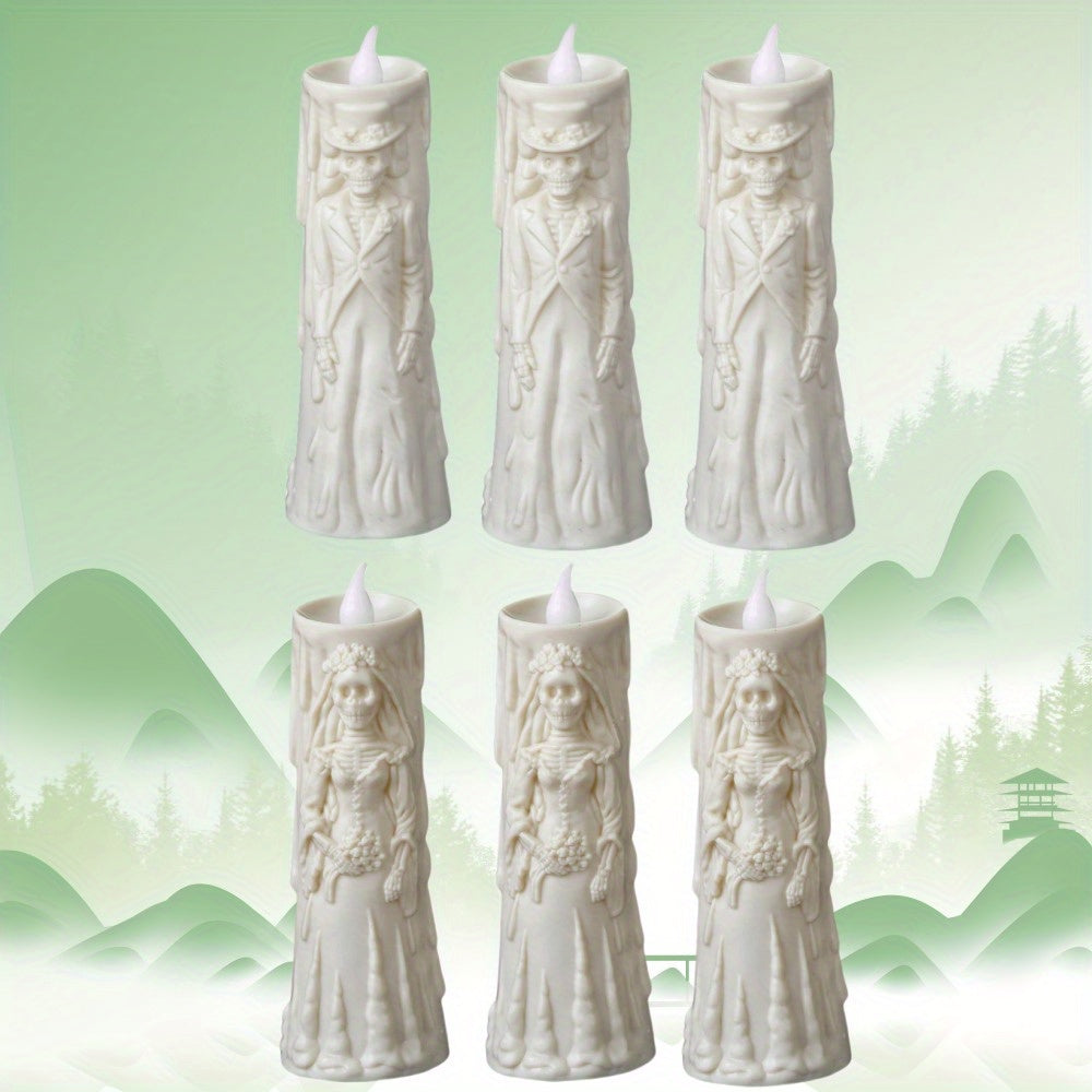 Skorter | Spooky LED Candelabra Set: Glowing Skull Bride & Groom - Perfect for Halloween and Party Decorations