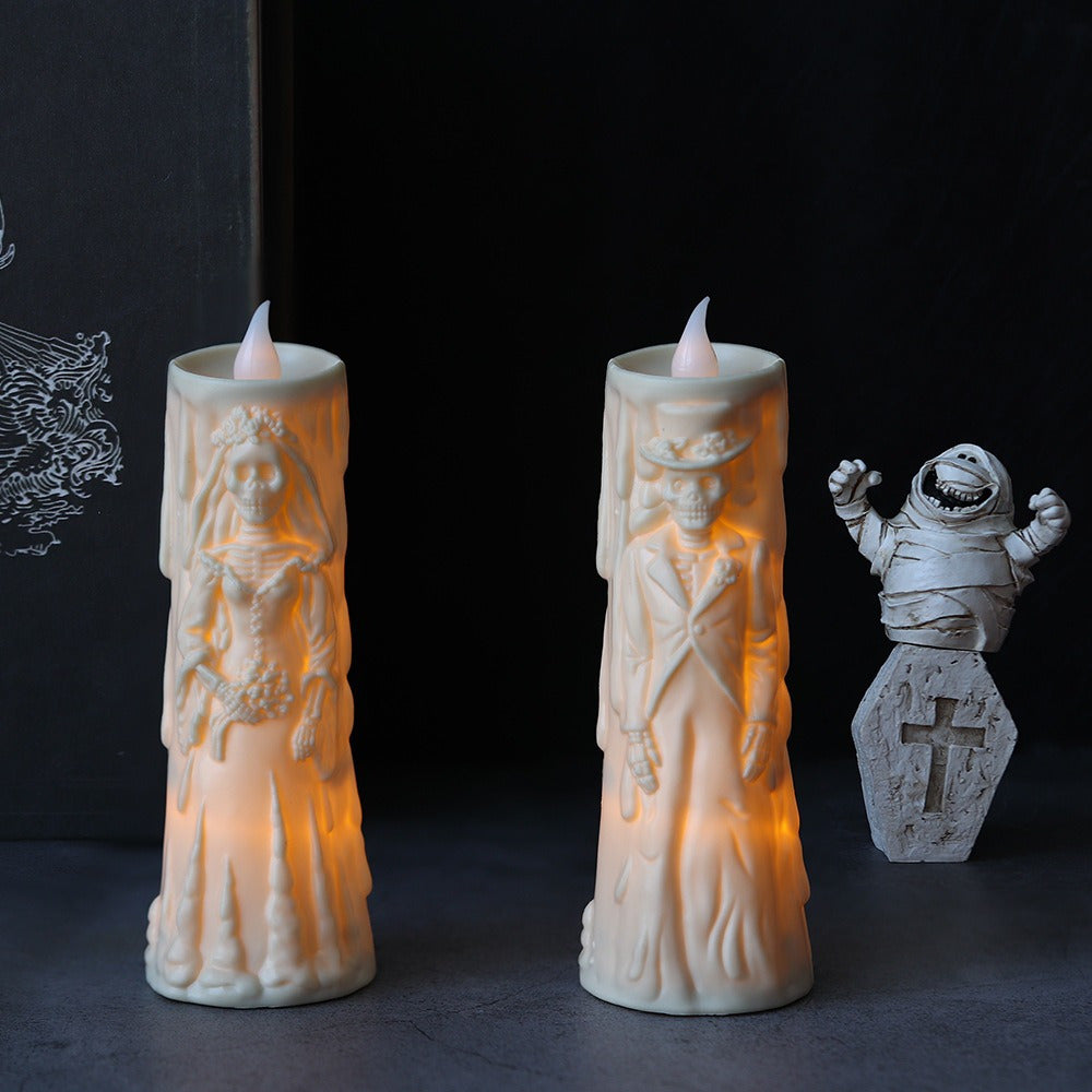 Skorter | Spooky LED Candelabra Set: Glowing Skull Bride & Groom - Perfect for Halloween and Party Decorations