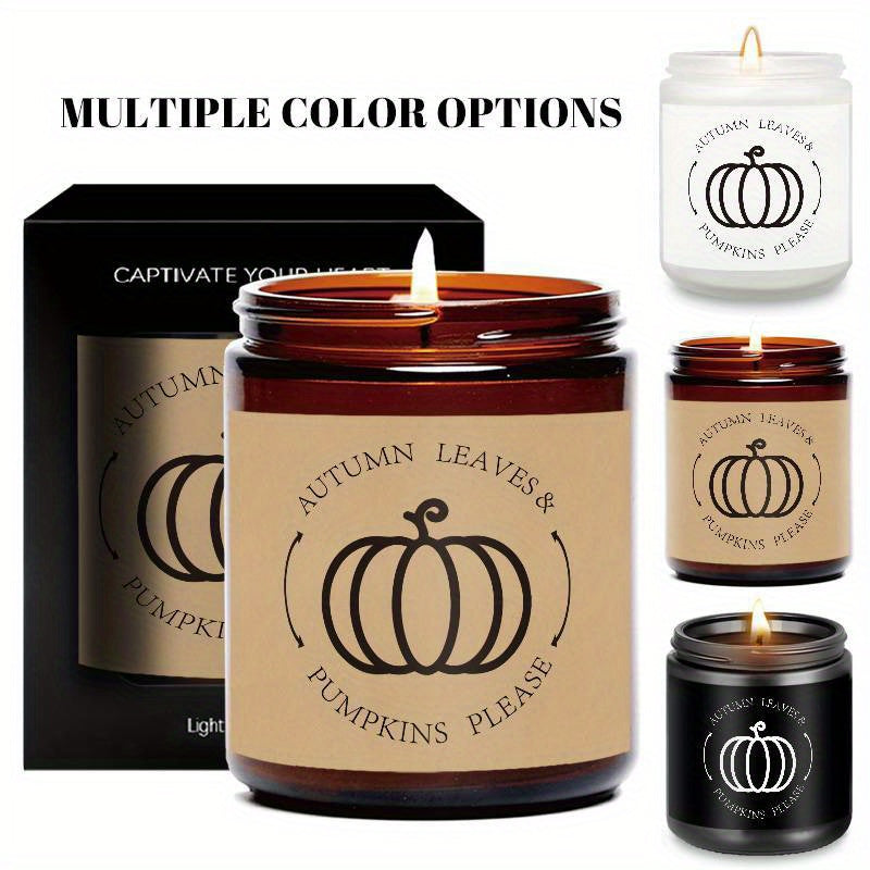Skorter | Autumn Leaves & Pumpkin Scented Candle - Glass Jar with Lid, Seasonal Aromatherapy Without Electricity