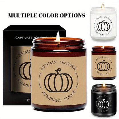 Skorter | Autumn Leaves & Pumpkin Scented Candle - Glass Jar with Lid, Seasonal Aromatherapy Without Electricity