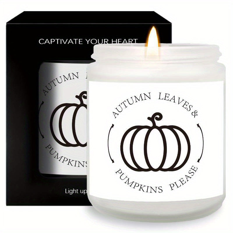 Skorter | Autumn Leaves & Pumpkin Scented Candle - Glass Jar with Lid, Seasonal Aromatherapy Without Electricity