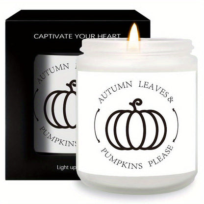 Skorter | Autumn Leaves & Pumpkin Scented Candle - Glass Jar with Lid, Seasonal Aromatherapy Without Electricity