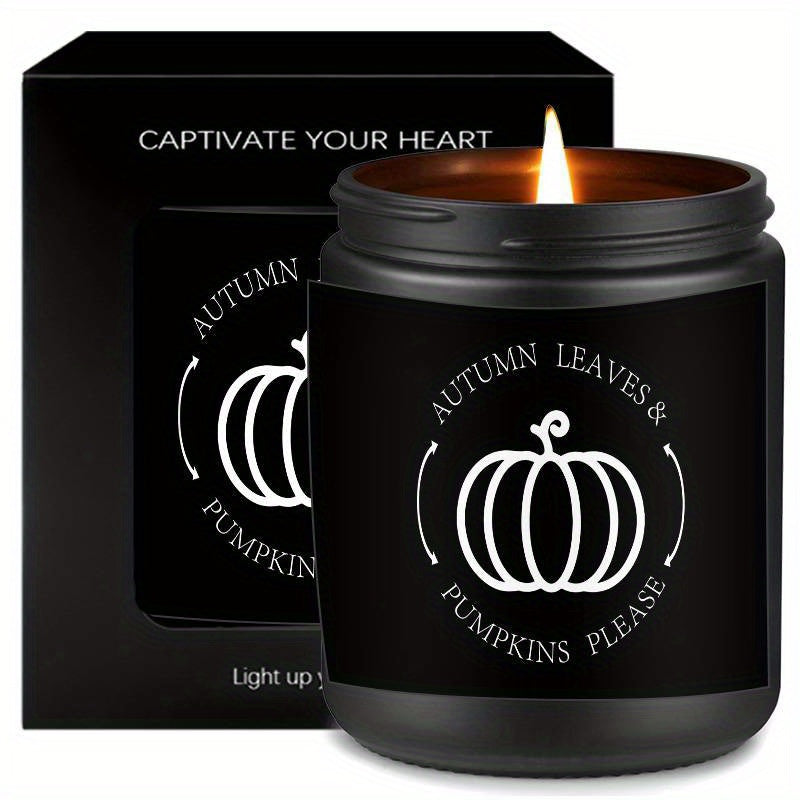 Skorter | Autumn Leaves & Pumpkin Scented Candle - Glass Jar with Lid, Seasonal Aromatherapy Without Electricity