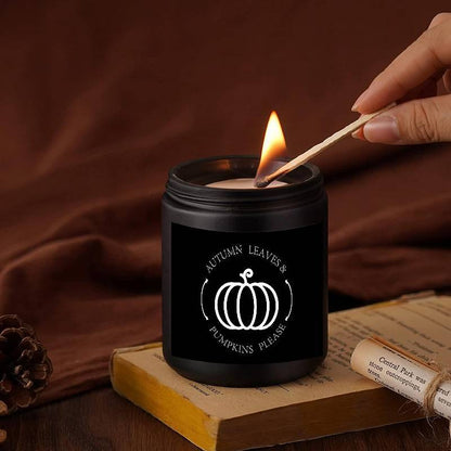 Skorter | Autumn Leaves & Pumpkin Scented Candle - Glass Jar with Lid, Seasonal Aromatherapy Without Electricity