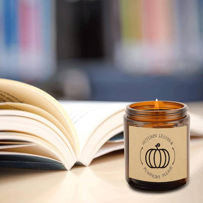 Skorter | Autumn Leaves & Pumpkin Scented Candle - Glass Jar with Lid, Seasonal Aromatherapy Without Electricity