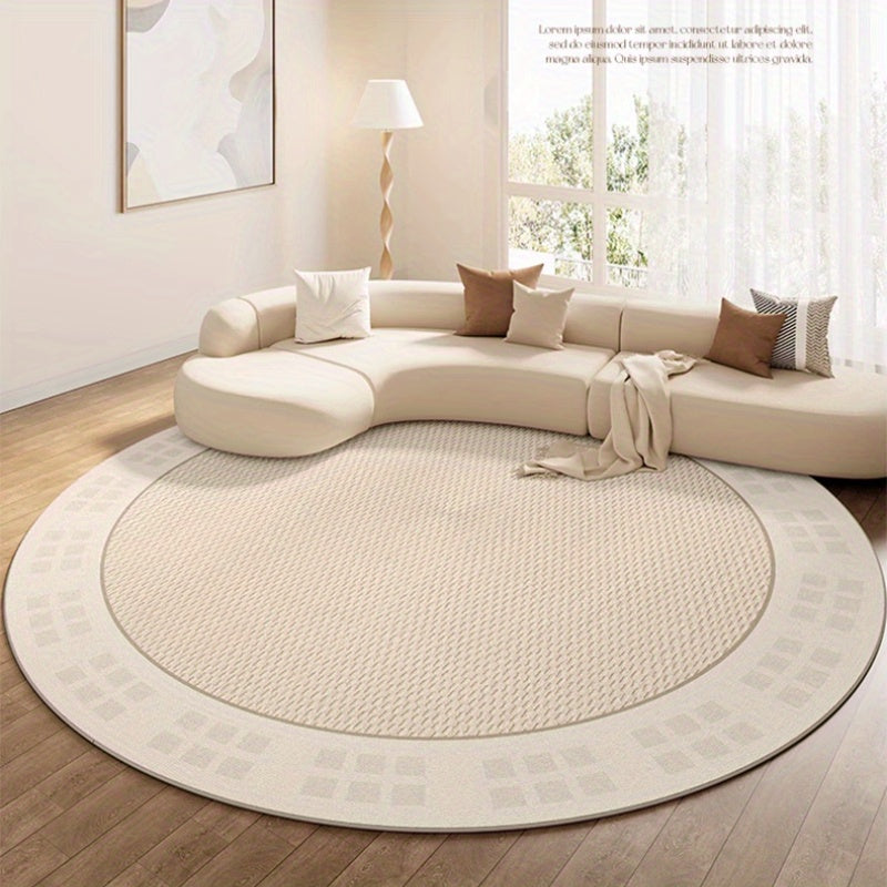 Skorter | Elegant Cream Round Rug - Soft, Non-Slip, Machine Washable - Perfect for Living Room, Bedroom, and Home Office