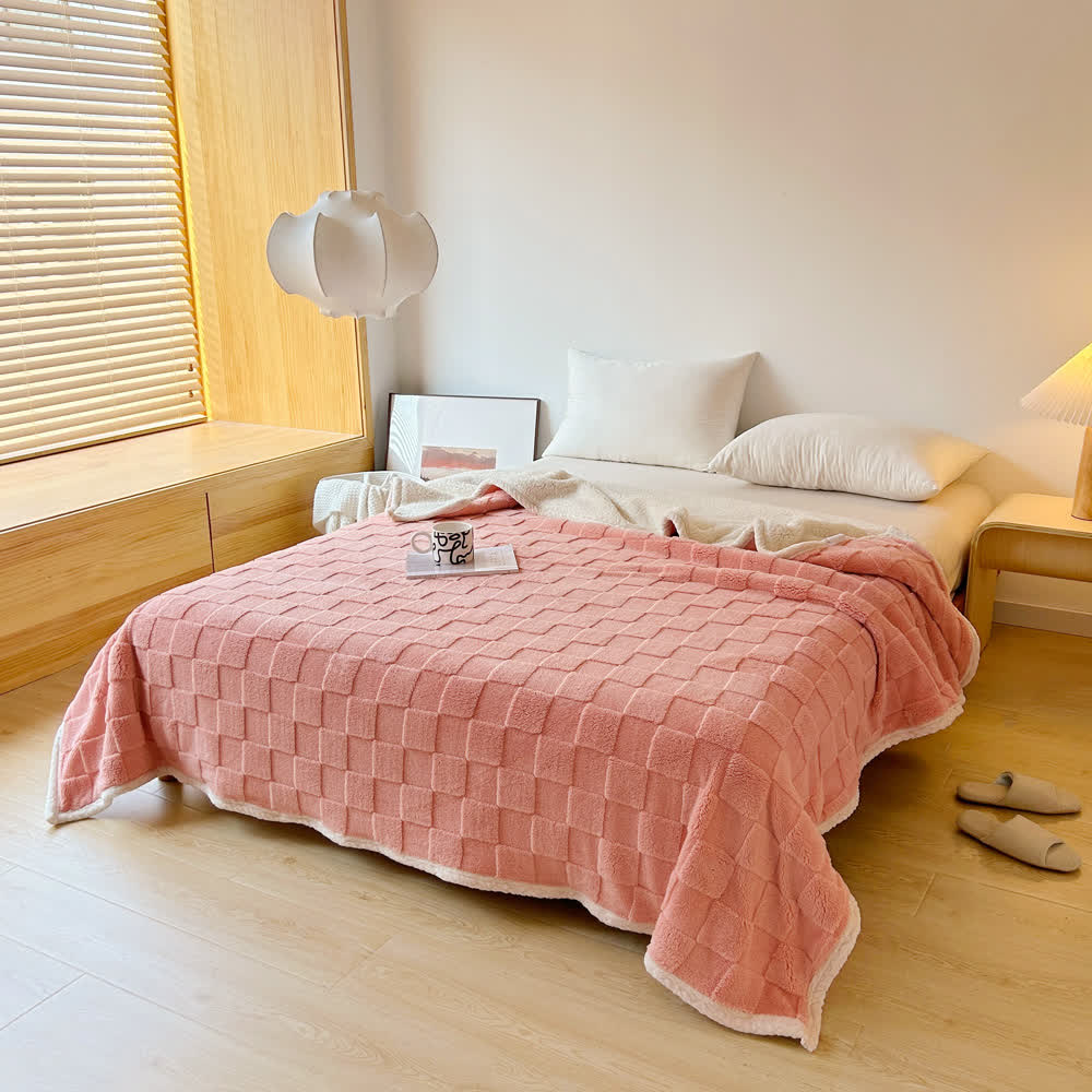 Skorter | Checkerboard Texture Soft Sherpa Blanket