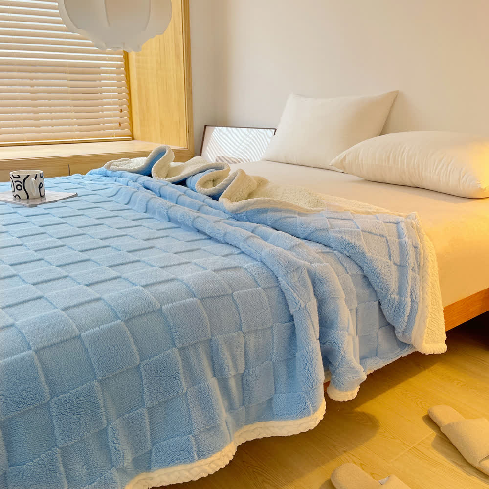Skorter | Checkerboard Texture Soft Sherpa Blanket