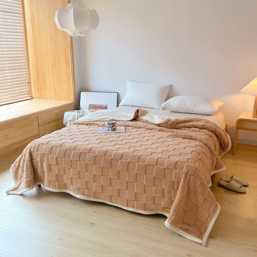 Skorter | Checkerboard Texture Soft Sherpa Blanket