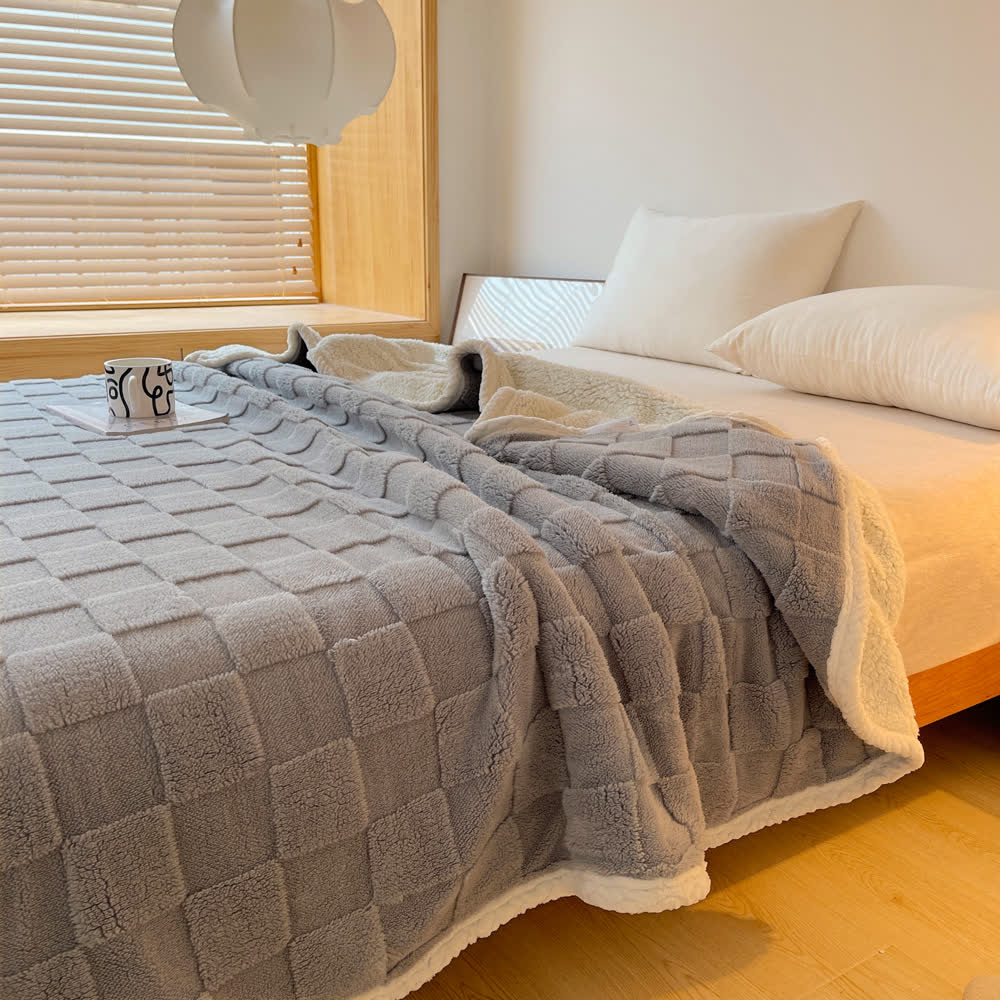 Skorter | Checkerboard Texture Soft Sherpa Blanket
