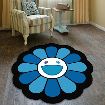 Skorter | Colorful Flower Pattern Rug Black Multicolor Kids Rug Polyester Pet Friendly Washable Area Rug for Kids Room