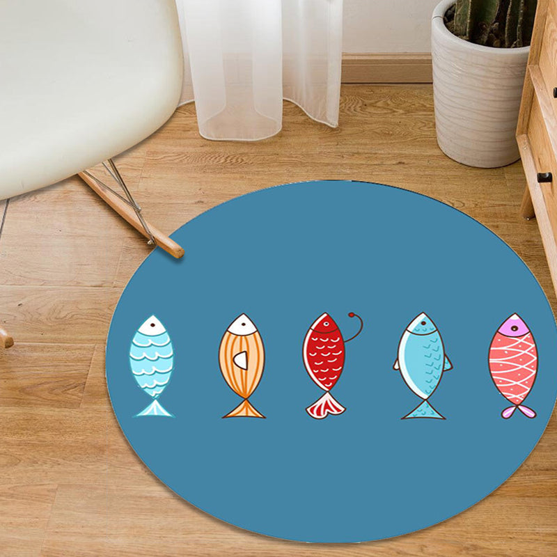 Skorter | Colorful Cartoon Animal Pattern Carpet with Fish Multicolor Children’s Carpet Polyester Washable Pet-Friendly Non-Slip Rug for Children’s Room