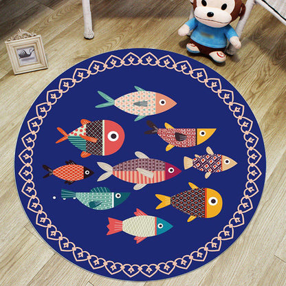 Skorter | Colorful Cartoon Animal Pattern Carpet with Fish Multicolor Children’s Carpet Polyester Washable Pet-Friendly Non-Slip Rug for Children’s Room