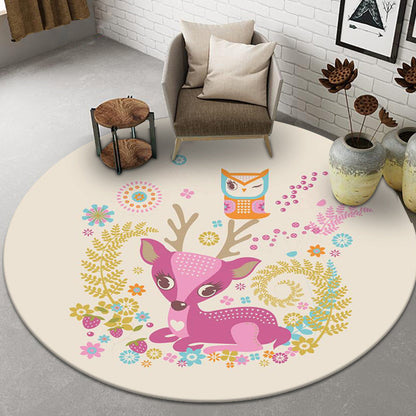 Skorter | Beautiful Cartoon Animal Pattern Rug Beige and Red Kids Rug Polyester Pet-Friendly Washable Area Rug for the Children's Room
