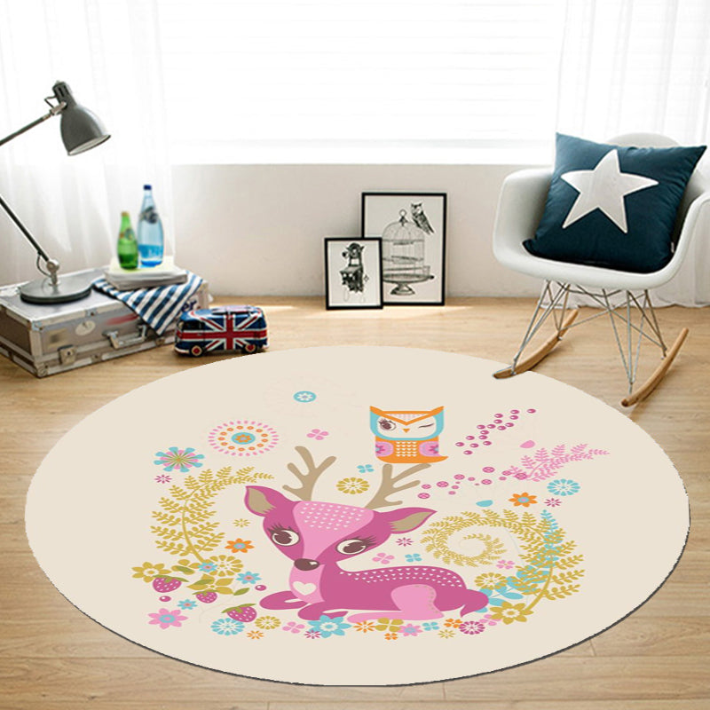Skorter | Beautiful Cartoon Animal Pattern Rug Beige and Red Kids Rug Polyester Pet-Friendly Washable Area Rug for the Children's Room