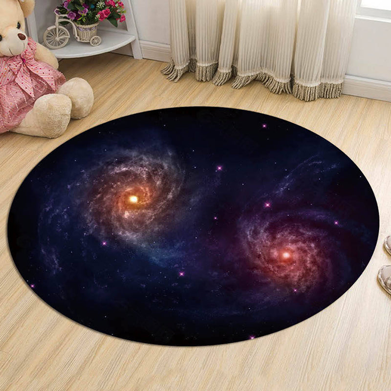 Skorter | Black and Blue Kids Carpet Polyester Galaxy Pattern Rug Pet-Friendly Washable Non-Slip Backing Carpet for Decoration