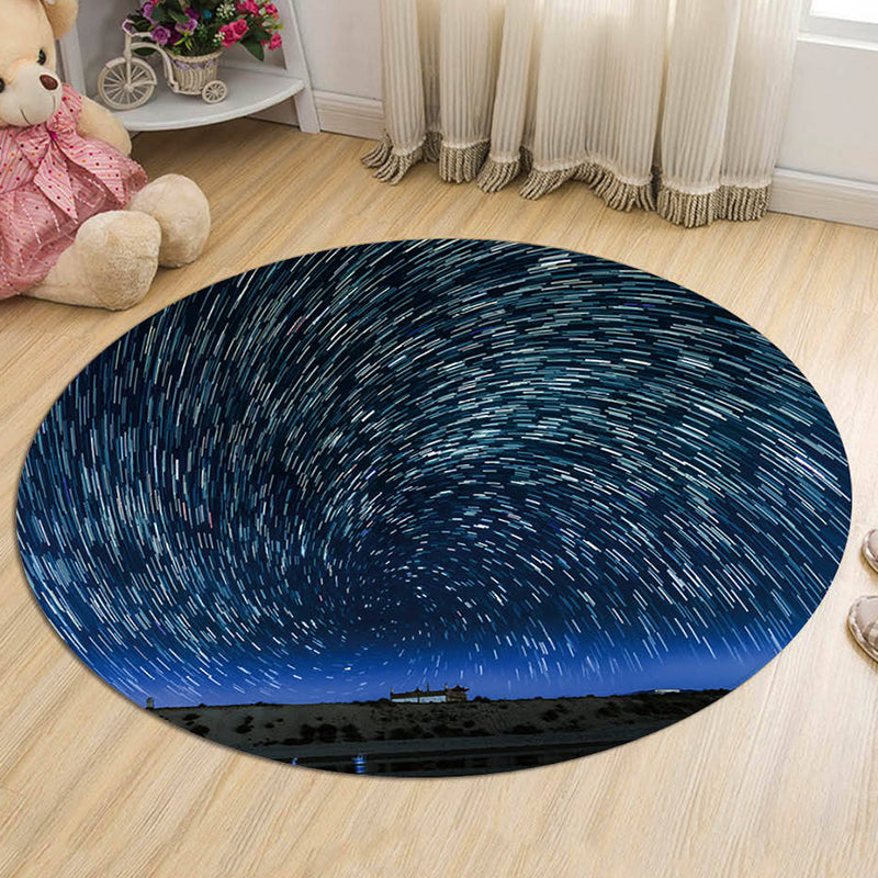 Skorter | Black and Blue Kids Carpet Polyester Galaxy Pattern Rug Pet-Friendly Washable Non-Slip Backing Carpet for Decoration